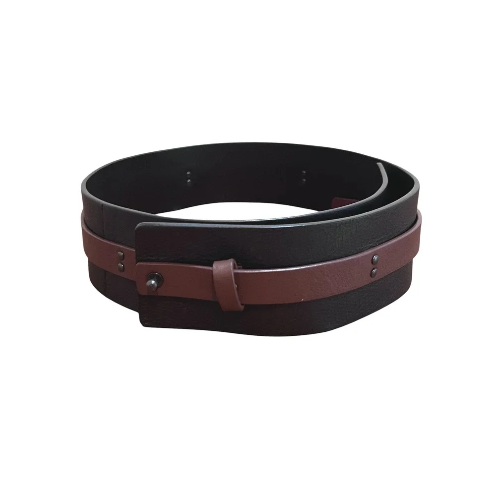 Eileen‎ Fisher Belt Womens Black Brown Leather Wide-Waist Studded Size XS